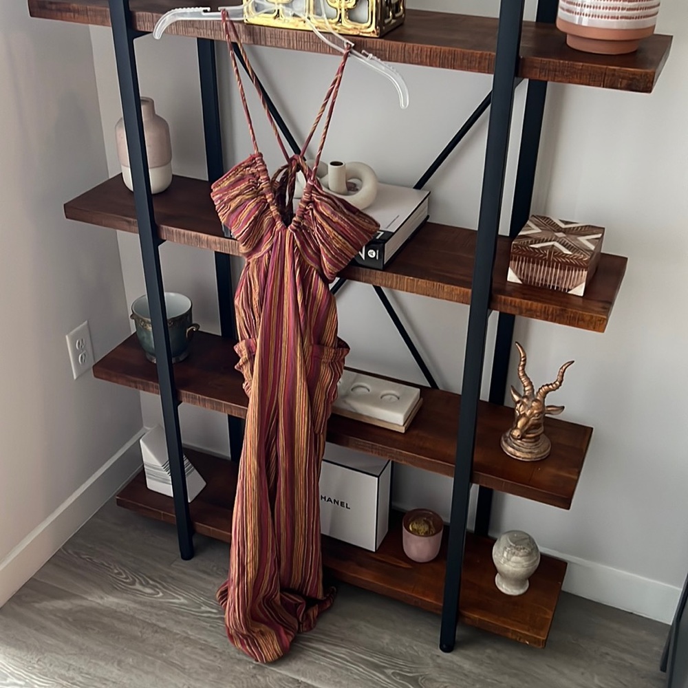 Free People Striped Halter Jumpsuit in Rust Multi - Picture 5 of 10